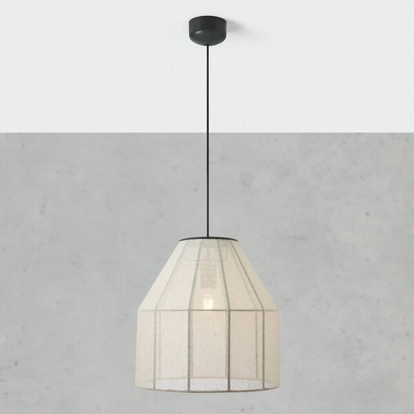 Markslöjd Lampă suspendată Aiko, bej/negru, Ø 37 cm, pânză/metal, reglabil, Bej, Camera de zi / sufragerie, Țesătură / Textil