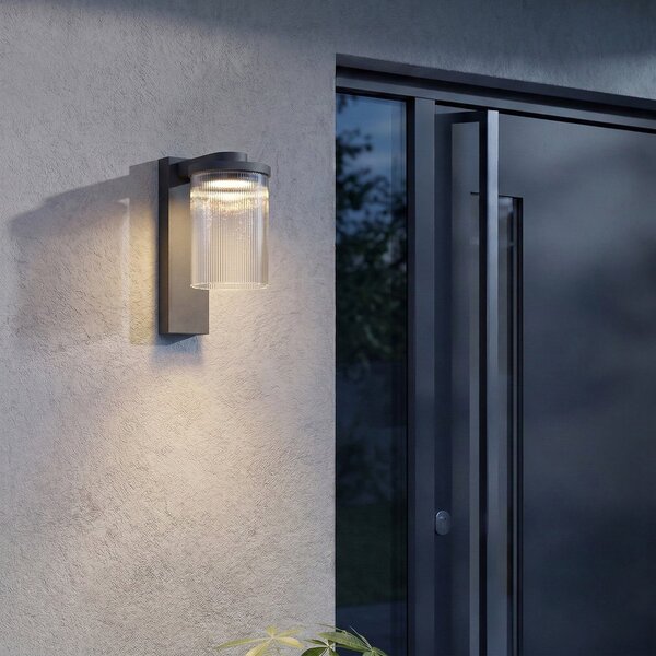Lucande Aplică LED pentru exterior Beelia, antracit, striată, Negru, Aluminiu, Modern