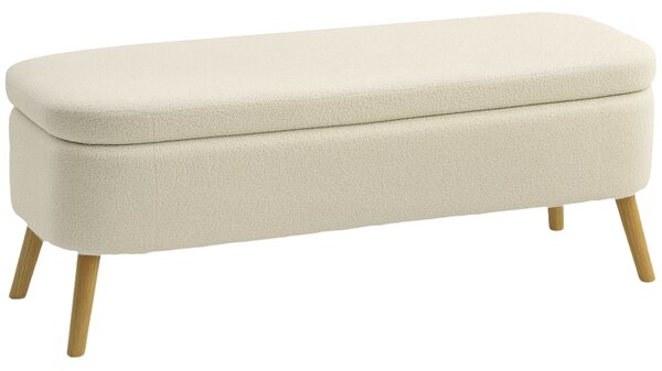 HOMCOM Banca de Depozitare de 65L din Material Teddy și Lemn, 120x42x45 cm, Bej | Aosom Romania