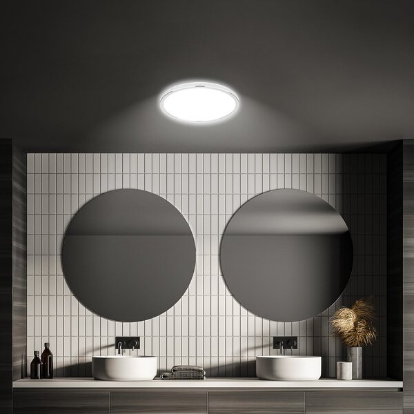 Briloner Plafonieră LED pentru baie Pulap, Ø 29 cm, crom/alb metal, Metalic, Baie, Metal, Modern