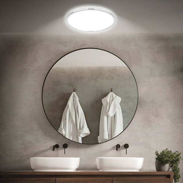 Briloner Plafonieră LED pentru baie Pulap, Ø 42 cm, crom/alb metal, Metalic, Baie, Metal, Modern