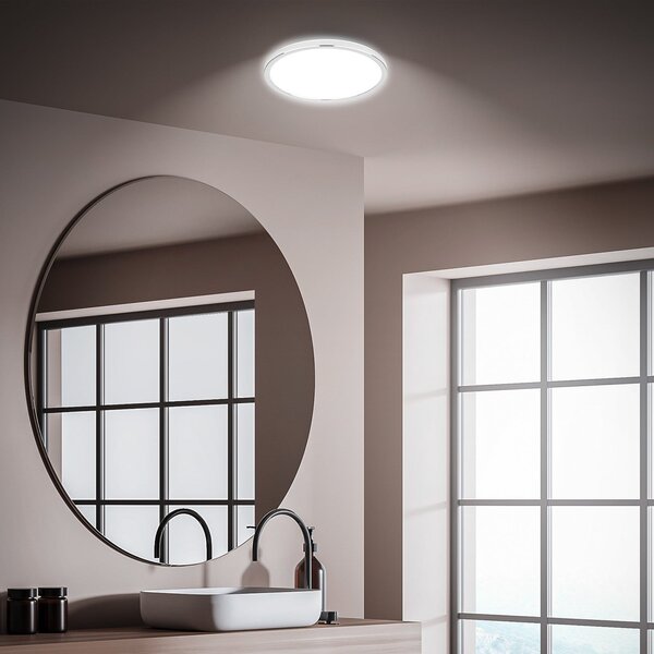 Briloner Plafonieră LED pentru baie Pulap, Ø 29 cm, crom/alb metal, Metalic, Baie, Metal, Modern