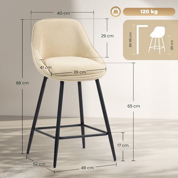 HOMCOM Set 2 Scaune de Bar cu Spătar și Brațe Rotative din Catifea Bej | Aosom Romania