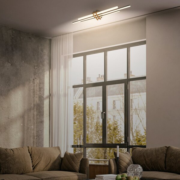 Briloner Plafonieră LED Tinka, culoare lemn/negru, lungime 98 cm, Lemn, Camera de zi / sufragerie, Metal, Modern