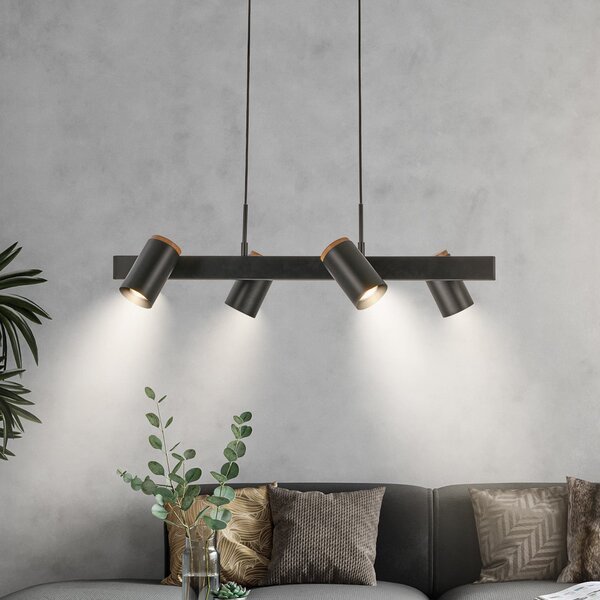 Briloner Lampă suspendată Duta, lungime 120 cm, negru mat, metal 4 becuri., reglabil, Negru, Camera de zi / sufragerie, Metal, Modern
