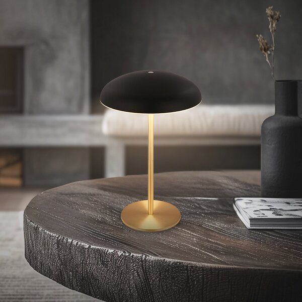 Briloner Lampa de masă cu LED și baterie reîncărcabilă Brilo unplugged Caxa, negru/alamă, reglabil, Negru, Metal