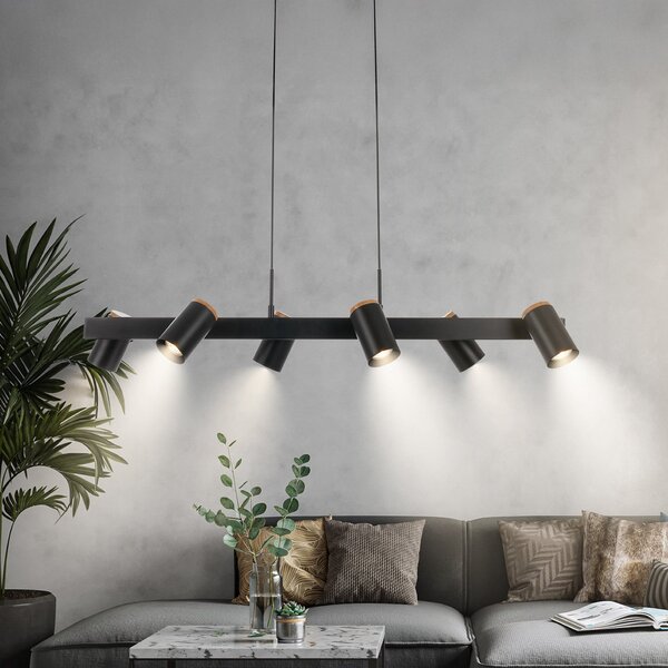 Briloner Lampă suspendată Duta, lungime 110 cm, negru mat, metal 6 becuri., reglabil, Negru, Camera de zi / sufragerie, Metal, Modern