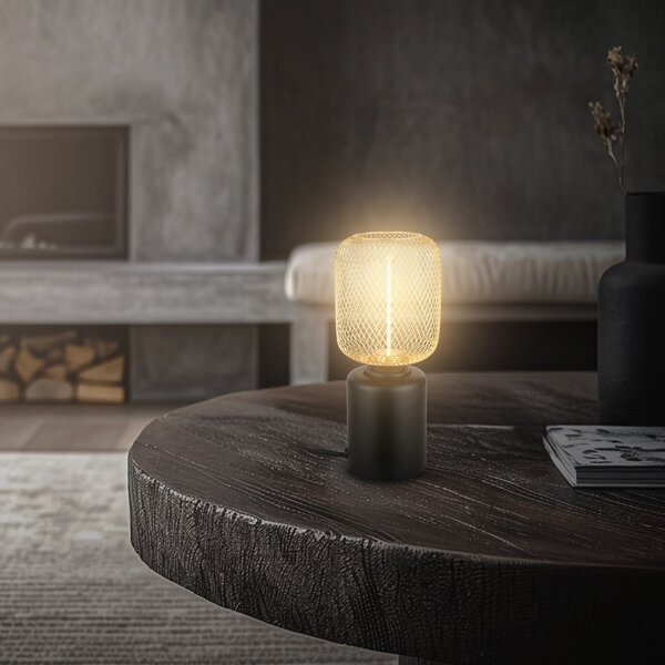 Briloner Lampa de masă Rist, negru/auriu, înălțime 22 cm, metal, Auriu / Alamă, Camera de zi / sufragerie, Metal, Modern
