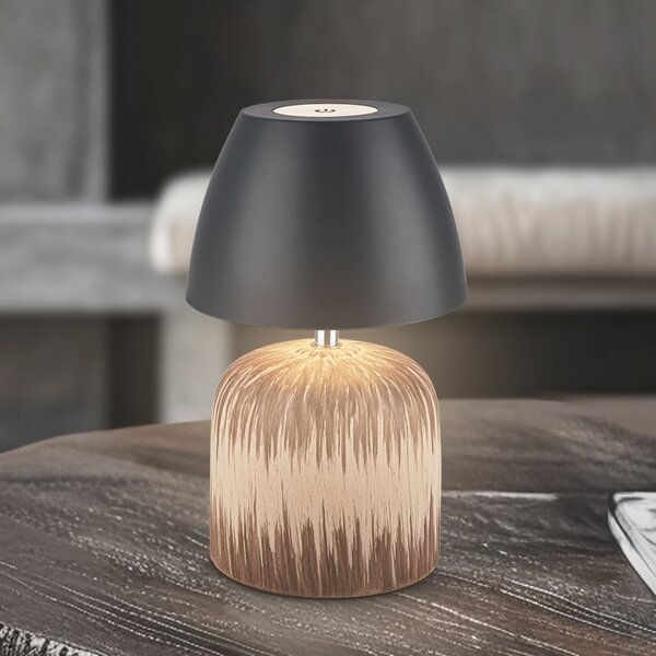 Briloner Lampa de masă cu LED și baterie reîncărcabilă Brilo unplugged Cera, antracit,, reglabil, Lemn, Ceramică, Modern