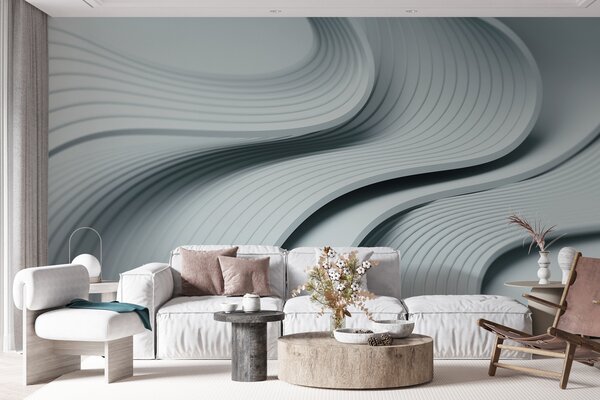 Fototapet Linii ondulate albe și gri, Fototapet geometric 3D, Fototapet populare, w01147v3 - Tapeko.ro