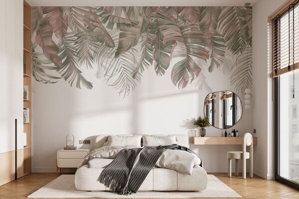 Fototapet Frunziș tropical în nuanțe delicate de pastel, Fototapet tropice, Fototapet populare, w01822v1 - Tapeko.ro