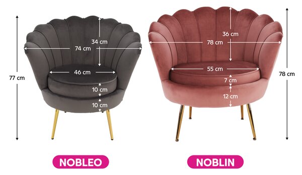 KONDELA Fotoliu în stil Art-deco, catifea Velvet roz/crom auriu, NOBLIN