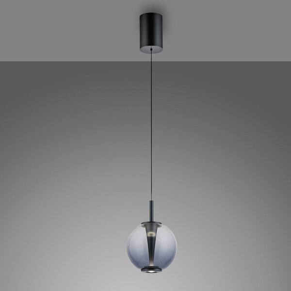 PURE Lampă suspendată LED Infinity, gri/gri fum, Ø 18 cm, CCT, reglabil, Gri, Camera de zi / sufragerie, Sticlă