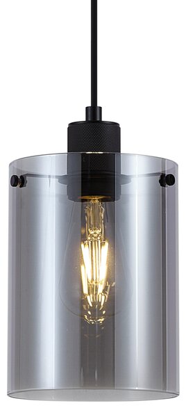 Lampă suspendată de design neagră cu sticlă fumurie - Domo