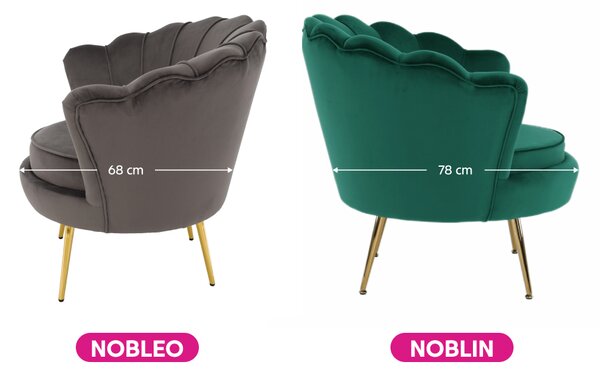 KONDELA Fotoliu în stil Art-deco, catifea Velvet smarald/crom auriu, NOBLIN