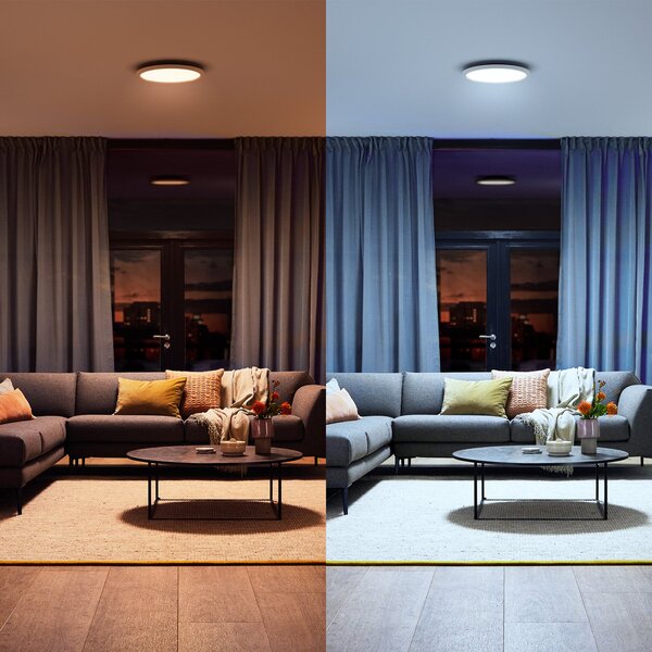 Philips Hue plafonieră LED White Ambiance Aurelle, Ø 40 cm, reglabil, Alb, Camera de zi / sufragerie, Metal, Modern