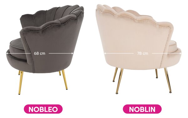 KONDELA Fotoliu în stil Art-deco, catifea Velvet bej/crom auriu, NOBLIN