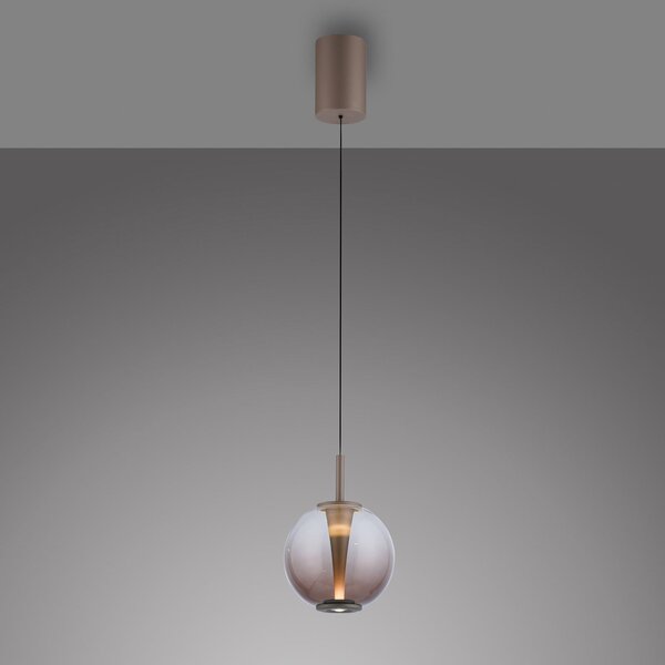 PURE Lampă suspendată LED Infinity, bronz/chihlimbar, Ø 18 cm, CCT, reglabil, Bronz / Alamă Veche, Camera de zi / sufragerie, Sticlă
