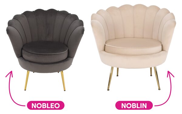 KONDELA Fotoliu în stil Art-deco, catifea Velvet bej/crom auriu, NOBLIN