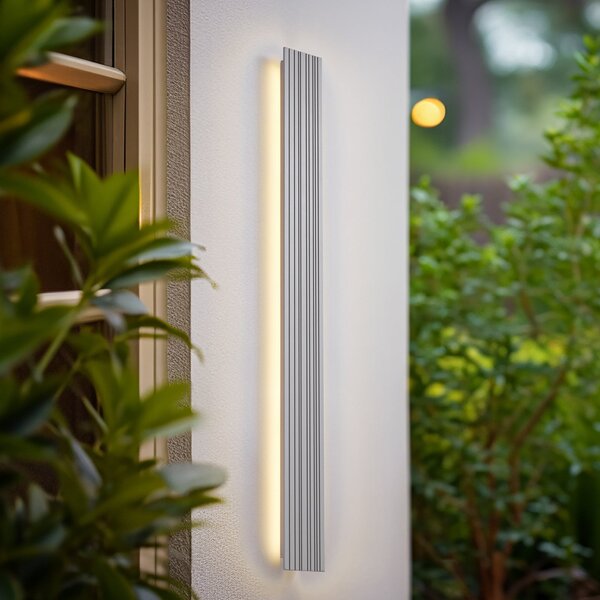 Lucande Lampa de perete pentru exterior cu LED Melira, lungime 100 cm, gri, Gri, Aluminiu, Modern