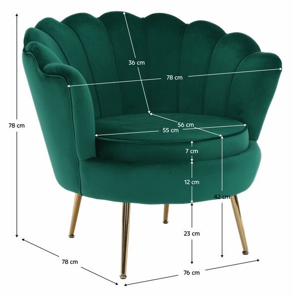 KONDELA Fotoliu în stil Art-deco, catifea Velvet smarald/crom auriu, NOBLIN