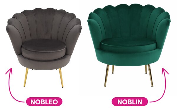 KONDELA Fotoliu în stil Art-deco, catifea Velvet smarald/crom auriu, NOBLIN