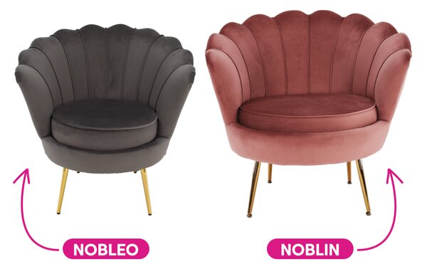 KONDELA Fotoliu în stil Art-deco, catifea Velvet roz/crom auriu, NOBLIN