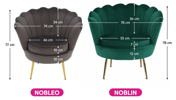 KONDELA Fotoliu în stil Art-deco, catifea Velvet smarald/crom auriu, NOBLIN