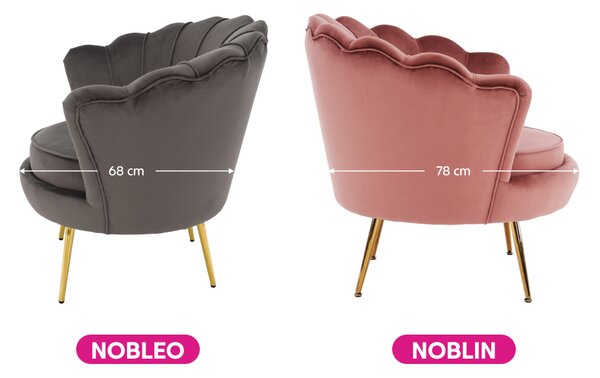 KONDELA Fotoliu în stil Art-deco, catifea Velvet roz/crom auriu, NOBLIN