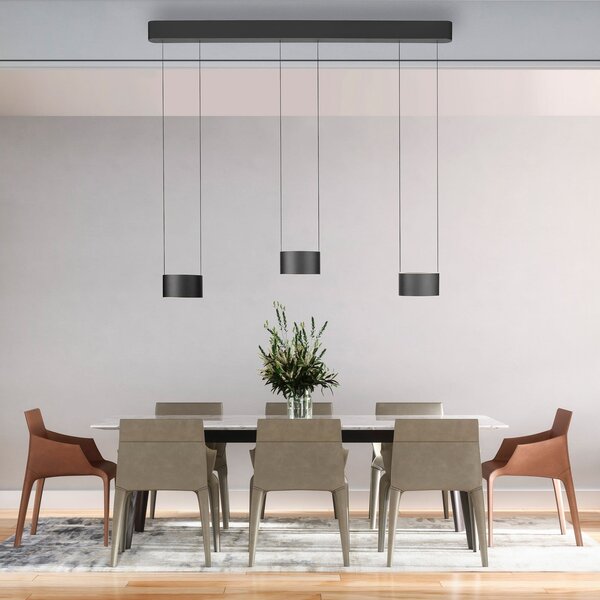 PURE Lampă suspendată LED Clipse, gri, lungime 110 cm, CTT, 6 becuri, reglabil, Gri, Camera de zi / sufragerie, Metal, Modern