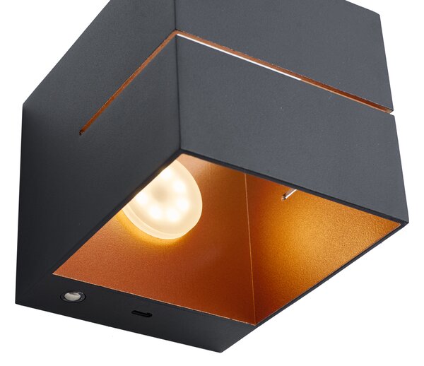 Lampă de perete modernă neagră cu interior auriu, inclusiv LED și dimmer tactil reîncărcabil - Joris Groove