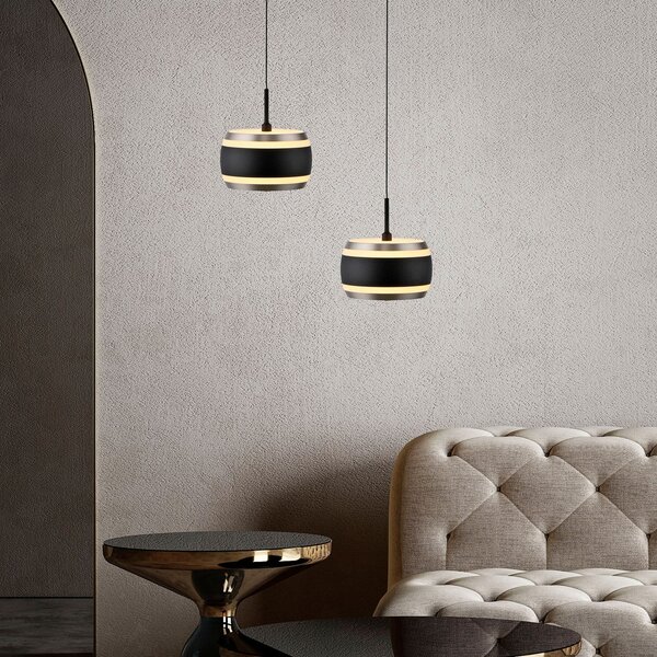 PURE Lampă suspendată LED Falling Rings, negru, Ø 13 cm, CCT, reglabil, Negru, Camera de zi / sufragerie, Metal, Modern