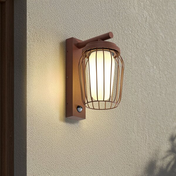 Lucande Lampă de perete exterior Chandan, rugină, senzor, IP44, E27, reglabil, Maro / Rugină, Aluminiu, Modern