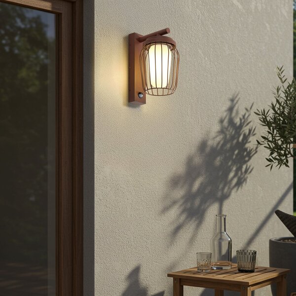 Lucande Lampă de perete exterior Chandan, rugină, senzor, IP44, E27, reglabil, Maro / Rugină, Aluminiu, Modern
