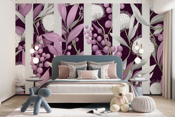 Fototapet Model floral violet și alb, Fototapet natură, Fototapet populare, w01886v1 - Tapeko.ro