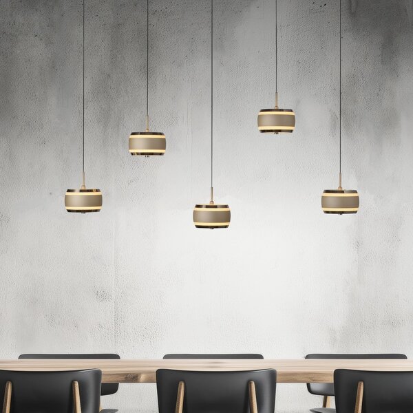 PURE Lampă suspendată LED Falling Rings, bronz, lungime 101 cm, 5 becuri, reglabil, Bronz / Alamă Veche, Camera de zi / sufragerie, Metal, Modern