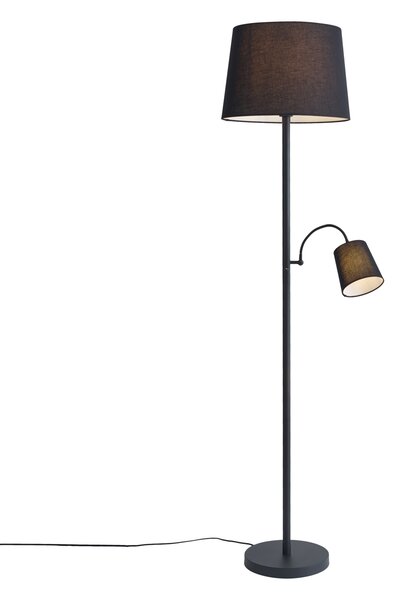Lampă de podea clasică neagră cu abajur negru și lampă de citit - Retro