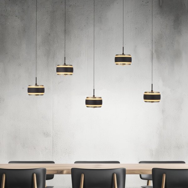 PURE Lampă suspendată LED Falling Rings, negru, lungime 101 cm, 5 becuri, reglabil, Negru, Camera de zi / sufragerie, Metal, Modern