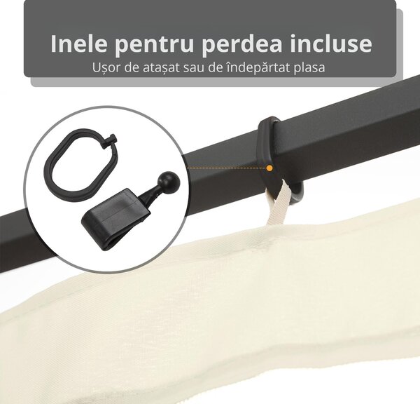 Outsunny Plasă Anti-Țânțari pentru Foișor, Perdele Universale cu Balamale, 352x207cm, Negru și Bej | Aosom Romania