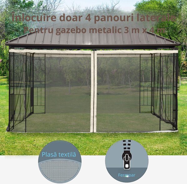 Outsunny Plasă Anti-Țânțari pentru Foișor, Perdele Universale cu Balamale, 352x207cm, Negru și Bej | Aosom Romania