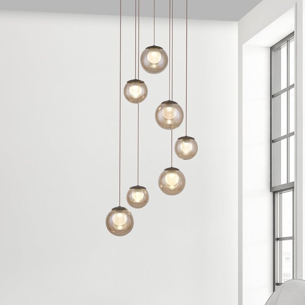PURE Lampă suspendată LED Popup, bronz/chihlimbar, Ø 40 cm, cu 7 becuri, reglabil, Bronz / Alamă Veche, Camera de zi / sufragerie, Sticlă