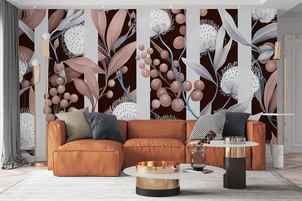 Fototapet Un design floral elegant, în nuanțe de pământ, Fototapet natură, Fototapet populare, w01886v3 - Tapeko.ro