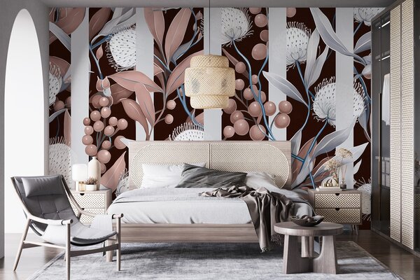 Fototapet Un design floral elegant, în nuanțe de pământ, Fototapet natură, Fototapet populare, w01886v3 - Tapeko.ro