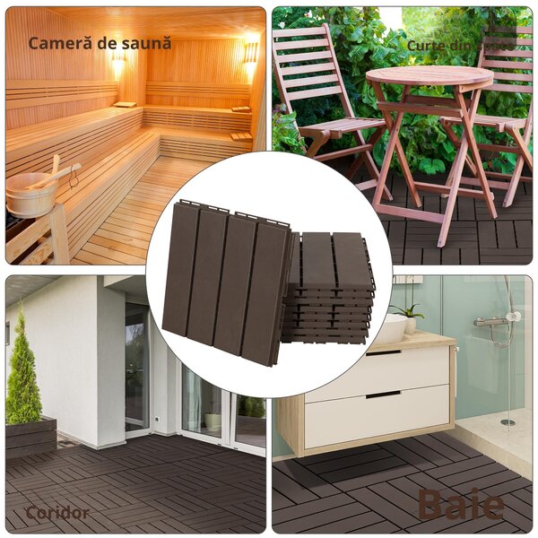 Outsunny Set Plăci de Gresie pentru Pavaj Terasă 30x30x2cm 0.81mq Maro | Aosom Romania
