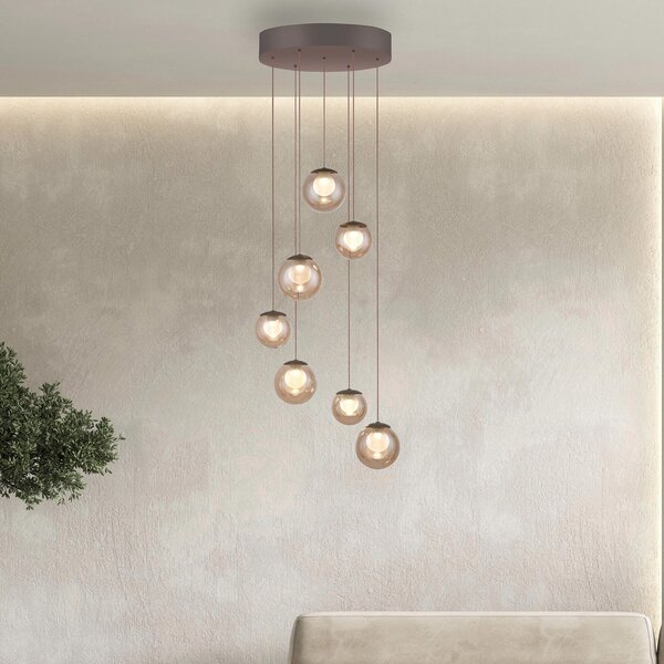 Lustră Pendul PURE, Popup, reglabil, Bronz / Alamă Veche, Camera de zi, Sticlă