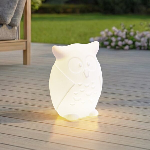 Lindby Lampa LED cu baterie Errol, bufniță, albă, RGBW, IP54, reglabil, Alb, Camera copiilor, Plastic, Modern