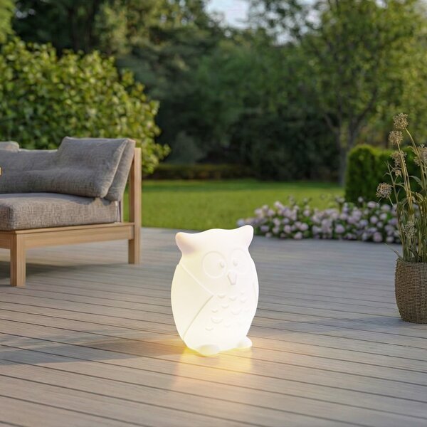 Lindby Lampa LED cu baterie Errol, bufniță, albă, RGBW, IP54, reglabil, Alb, Camera copiilor, Plastic, Modern
