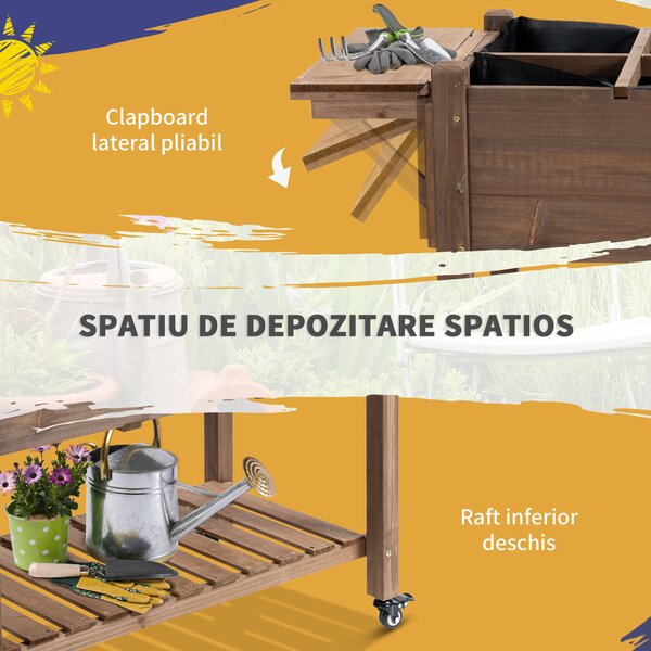 Outsunny Raised Garden Bed Planter Box w/ 8 Grow Grids, Storage Shelf & Lockable Wheels | Aosom Romania