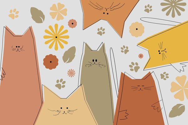 Fototapet Grup de pisici și flori, Fototapet animale, Fototapet populare, w01941 - Tapeko.ro