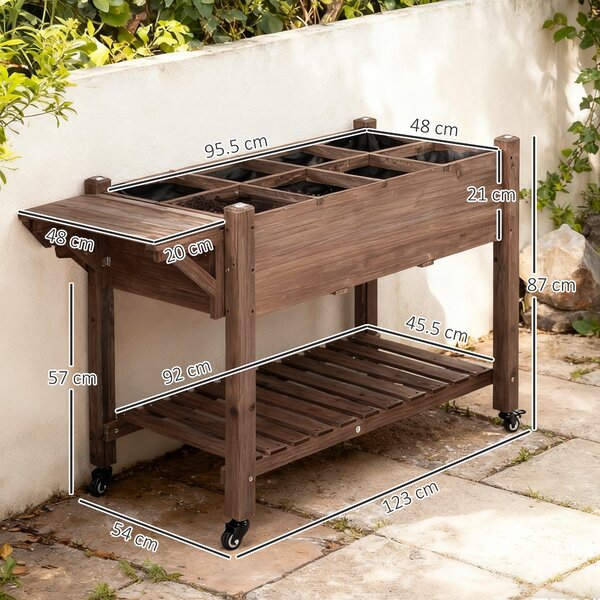 Outsunny Raised Garden Bed Planter Box w/ 8 Grow Grids, Storage Shelf & Lockable Wheels | Aosom Romania